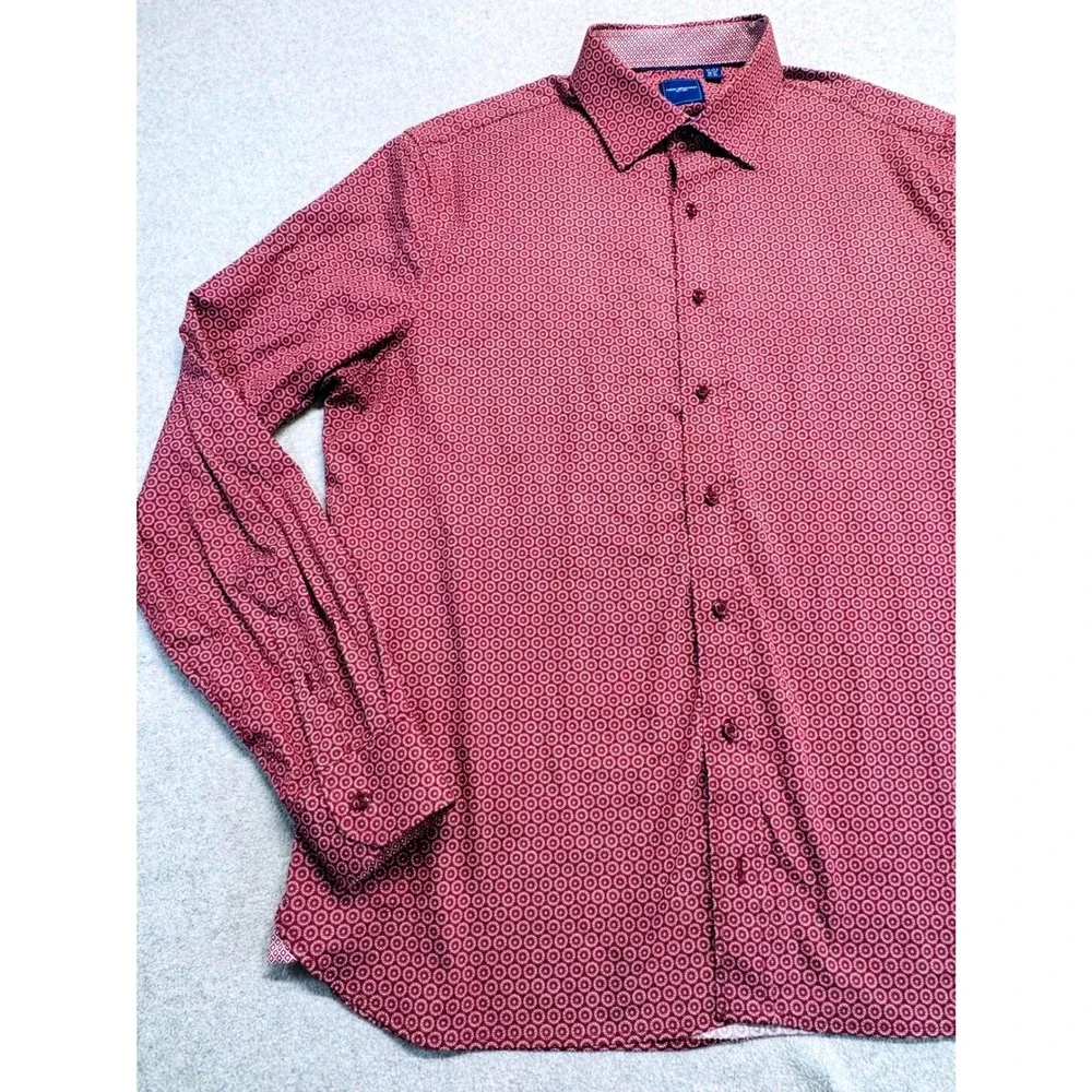 Nick Graham Stretch Modern Fit Men's XL 17-17.5 Geometric Button Shirt Burgundy